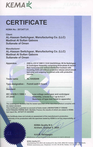 KEMA Certificate
